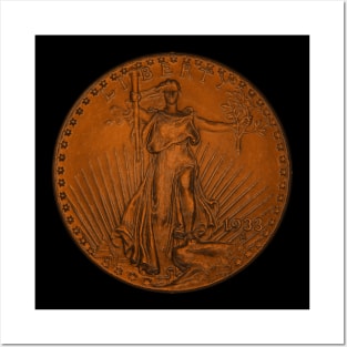 USA Liberty 1933 Coin in Orange Posters and Art